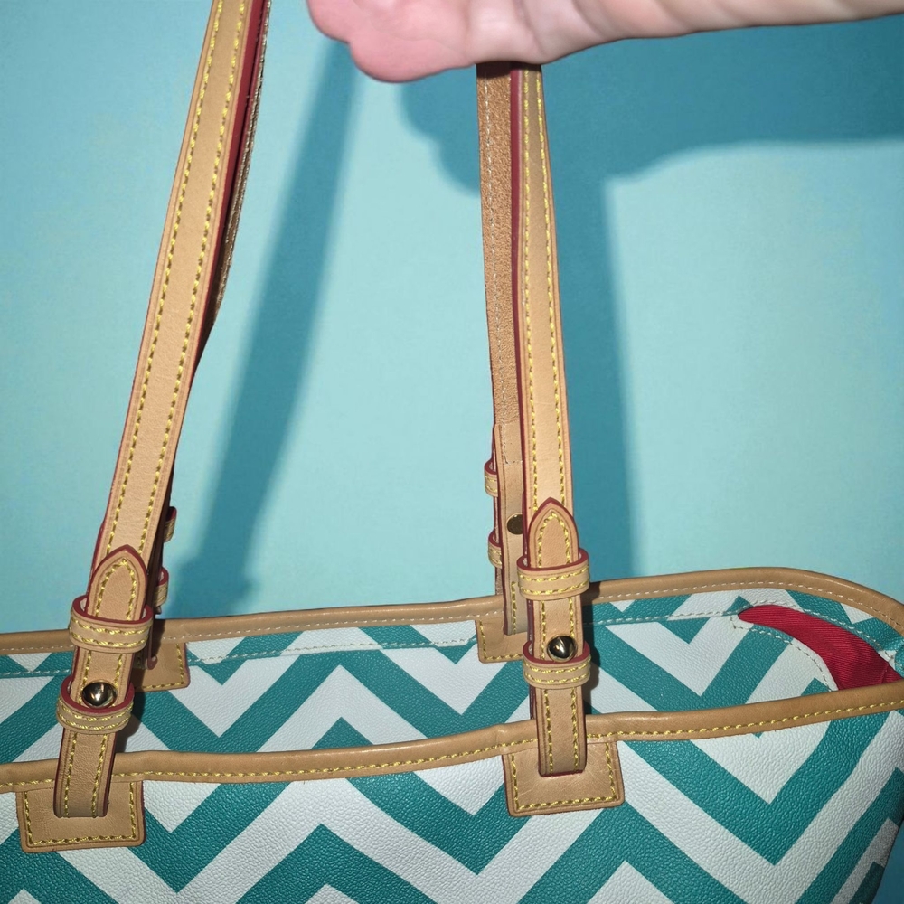 Dooney & Bourke Chevron Tote - Teal and Tan - Picture 4 of 16